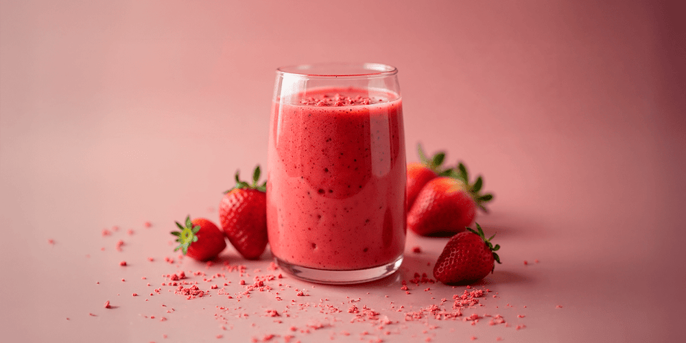 Smoothie con proteína, frutos rojos y linaza