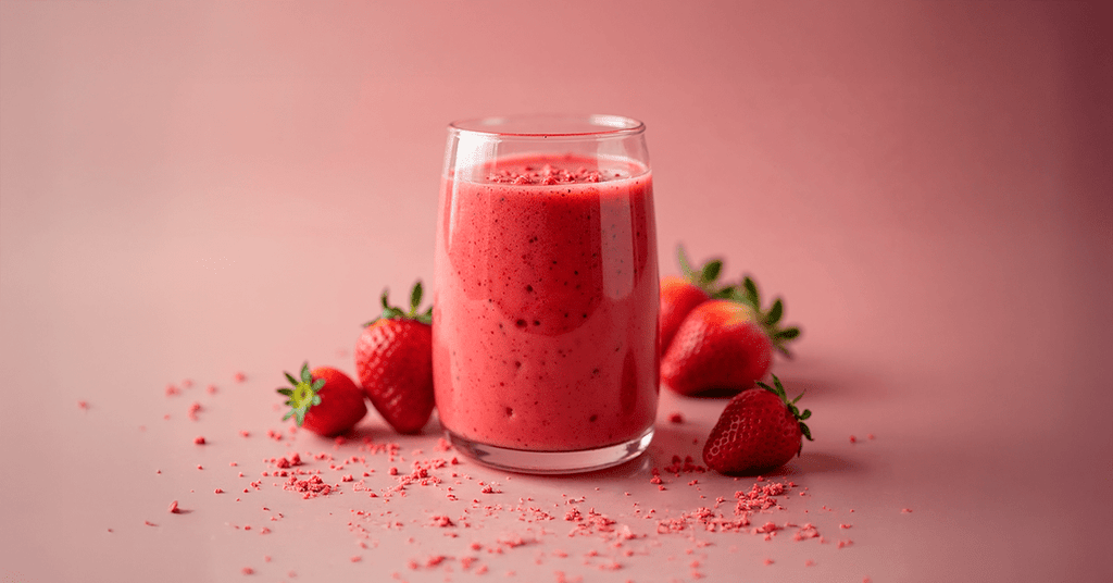 Smoothie con proteína, frutos rojos y linaza