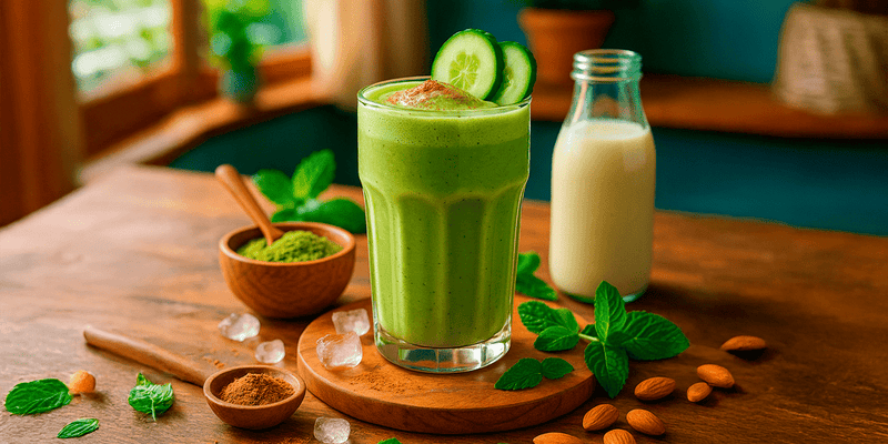 Malteada de proteína con matcha y leche