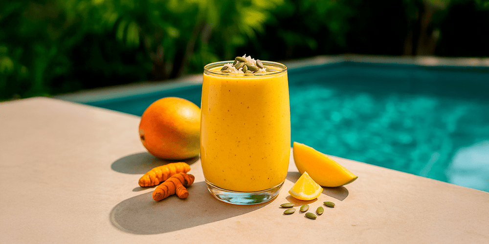 Licuado de proteína con mango y cúrcuma
